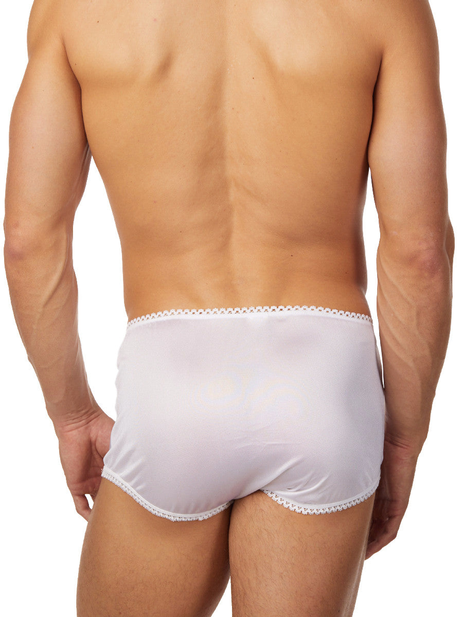 Men's white satin high waist and lace bloomer sissy panties