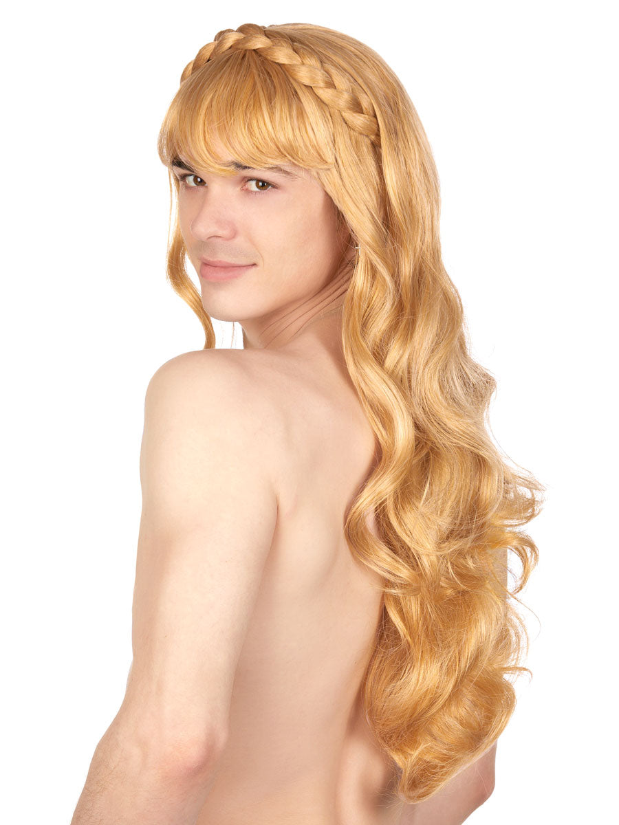 Men's blonde wavy wig with fringe